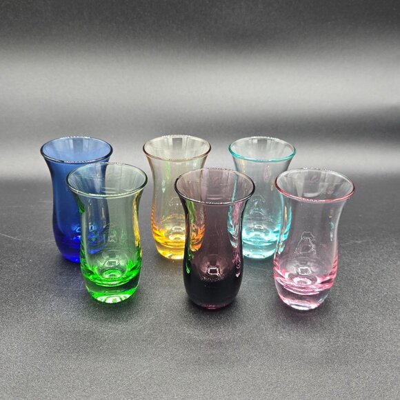Retro Vintage Multi Coloured Shot Glasses | Glows Under UV Light | Set of 6 - Picture 2 of 5
